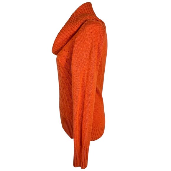 Anthropologie Hekla & Co Wool Blend Burnt Orange Cable Knit Cowl Neck Sweater S - Picture 5 of 13